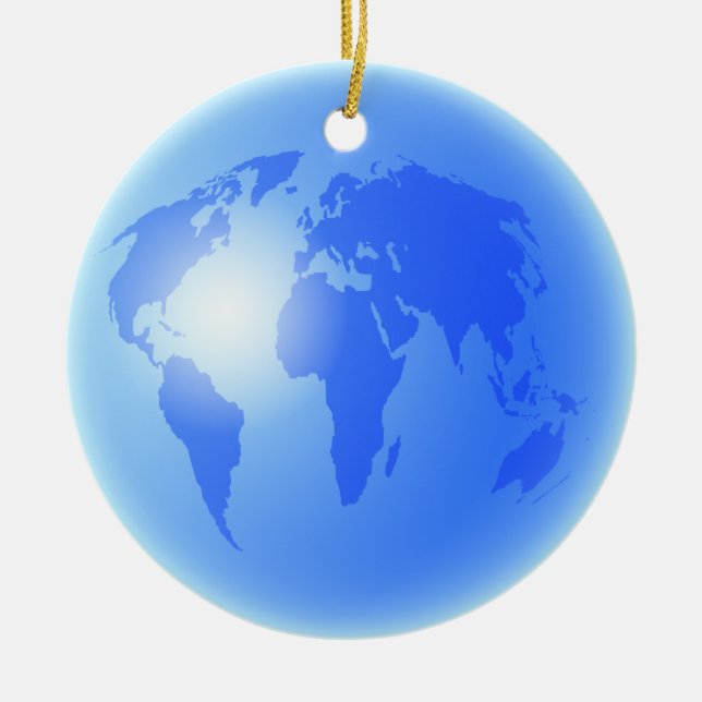 Blue & Gold World Globe Ceramic Tree Decoration (Front)