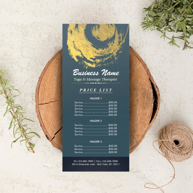 Blue Gold Yoga Massage Therapy ZEN Sign Price List Rack Card (Creator Uploaded)