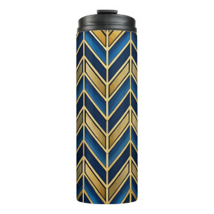 BLUE & GOLD ZIG ZAG ART DECO PATTERN THERMAL TUMBLER