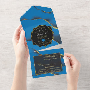 Blue Golden Abstract All In One Invitation