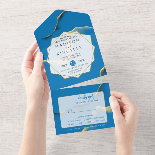 Blue Golden Abstract All In One Invitation (Tearaway)