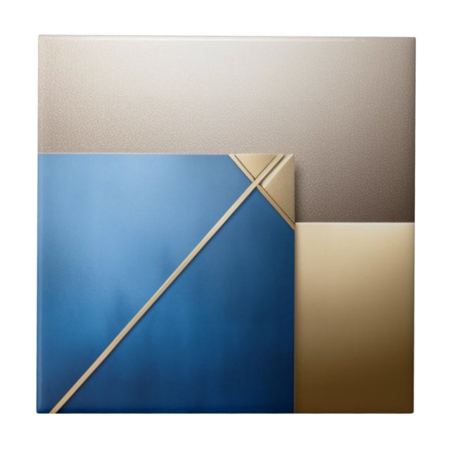 Blue, golden and white geometric pattern tile (Front)