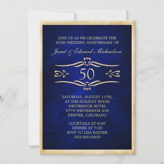 Blue Golden Anniversary Celebration Invitation (Front)
