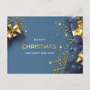 Blue Golden Christmas Ornament Corporate Greeting Postcard