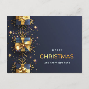 Blue Golden Christmas Ornament Corporate Greeting Postcard
