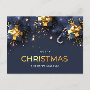 Blue Golden Christmas Ornament Corporate Greeting Postcard