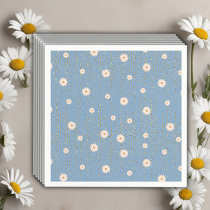 Blue Golden Daisy Glitter Glow Baby Shower Napkin