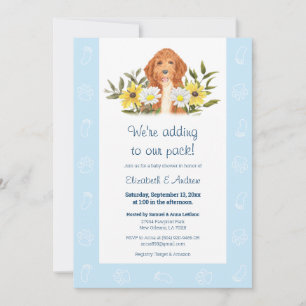 Blue Golden Doodle Dog Baby Shower Invitation