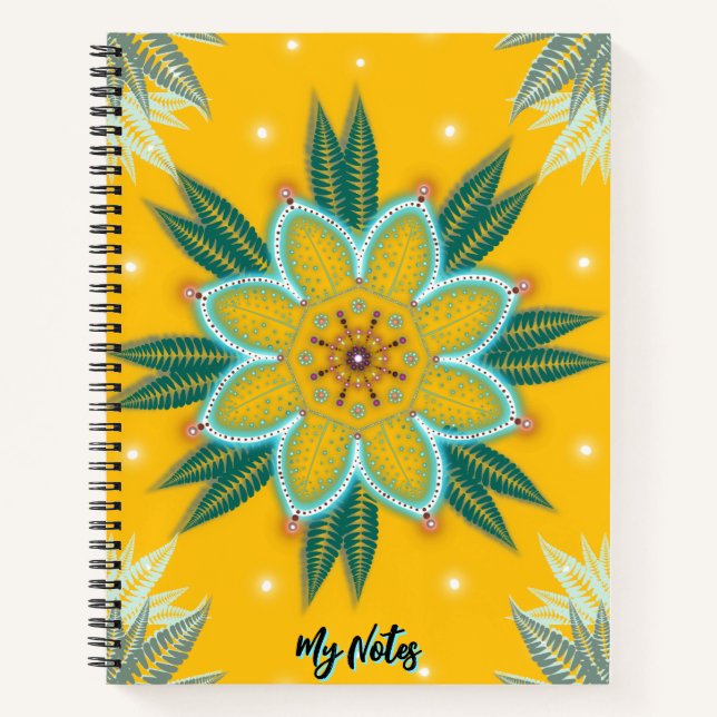 Blue Golden Mandala flower Design Notebook (Front)