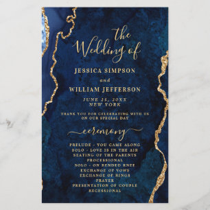 Blue Golden Marble Agate Wedding Ceremony Program