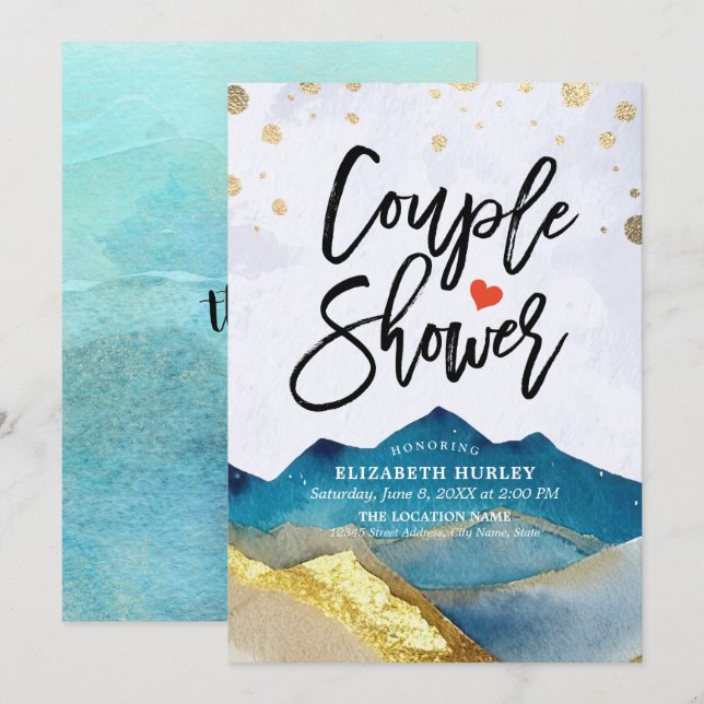 Blue Golden Mountains Couple Shower Wedding Shower Invitation (Front/Back)