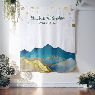 Blue Golden Mountains Wedding Photo Booth Backdrop Tapestry