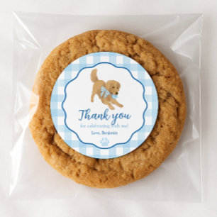 Blue Golden Retriever Puppy Pawty Birthday Favor Classic Round Sticker