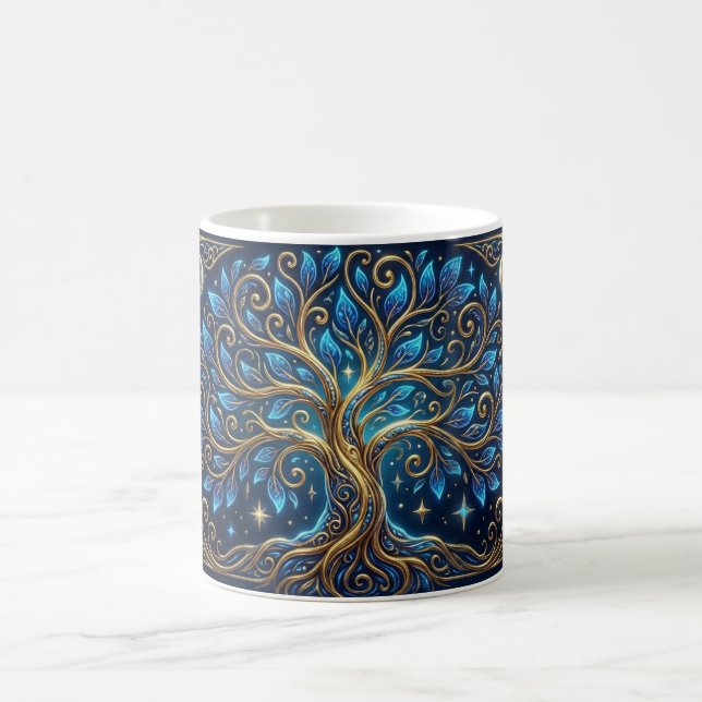 Blue Golden Tree Art Coffee Mug | Aesthetic Nature (Center)