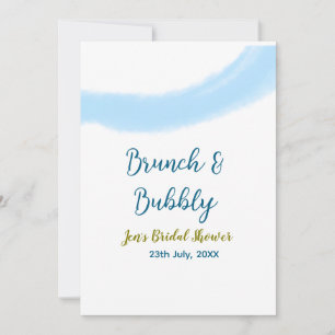 Blue golden watercolor bubbly and brunch bridal sh invitation