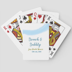 Blue golden watercolor bubbly and brunch bridal sh playing cards