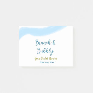 Blue golden watercolor bubbly and brunch bridal sh post-it notes