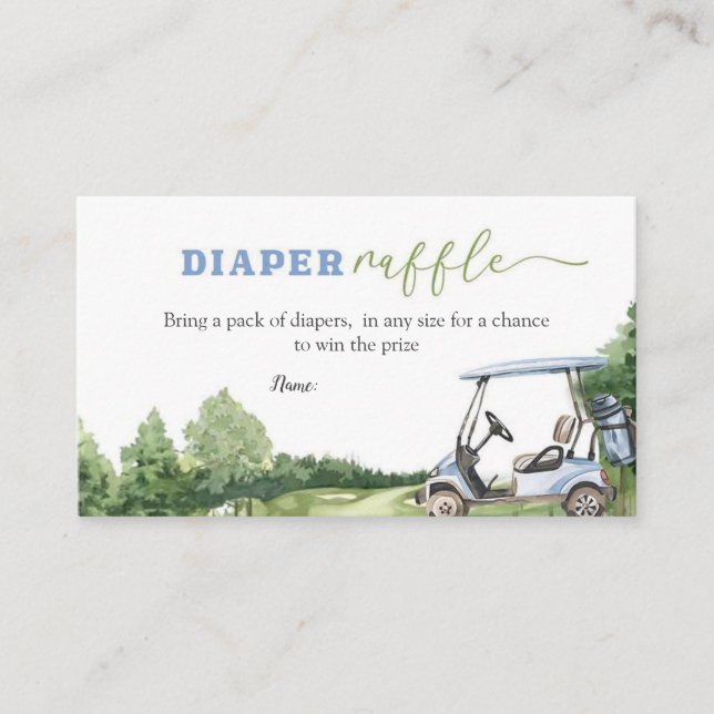 Blue Golf Baby Shower Diaper Raffle  Enclosure Card (Front)