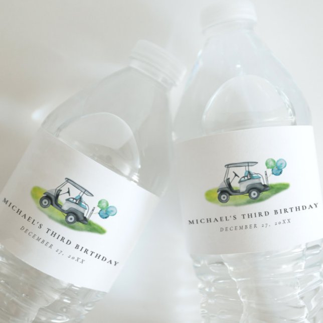 Blue Golf Birthday Par-tee Water Bottle Label (Creator Uploaded)