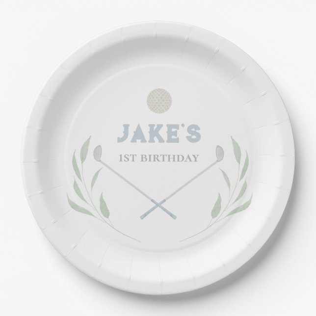 Blue Golf Birthday Party Paper Plates (Front)