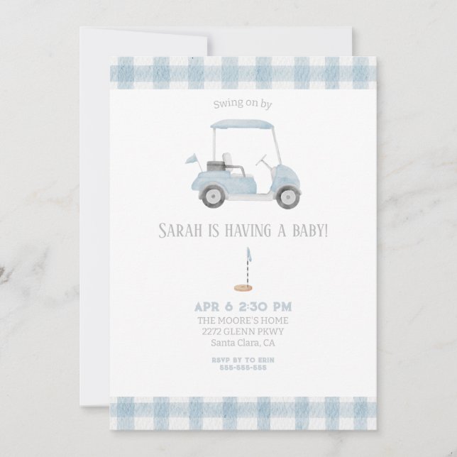 Blue Golf Cart baby shower Invitation (Front)