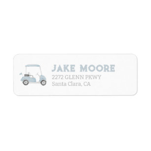 Blue Golf cart Birthday Party Return Address Label