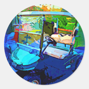 Blue Golf Cart Classic Round Sticker