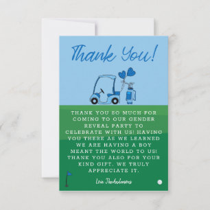Blue Golf Gender Reveal Party Thank You Card