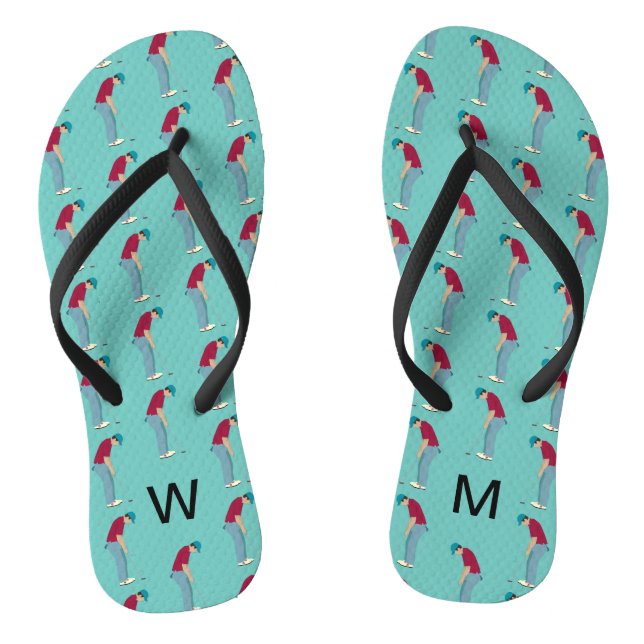 Blue Golf Themed Flip Flops (Footbed)