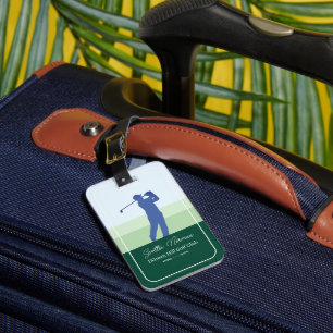 Blue Golfer Man / Green Golf Club Luggage Tag