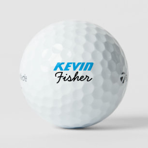 Blue Golfer Name on White Golf Balls