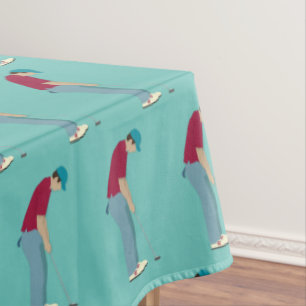 Blue Golfers Putting Pattern Tablecloth