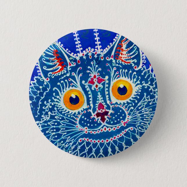 Blue Gothic Cat 6 Cm Round Badge (Front)