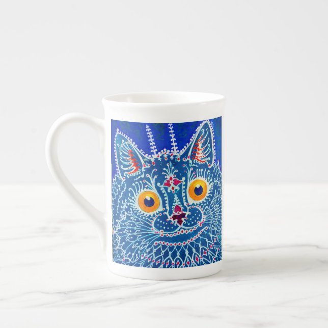 Blue Gothic Cat Bone China Mug (Left)