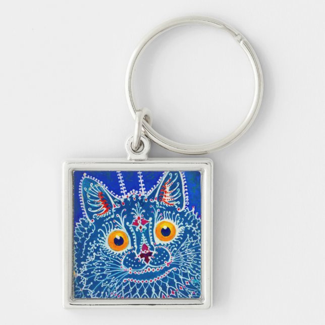 Blue Gothic Cat Key Ring (Front)