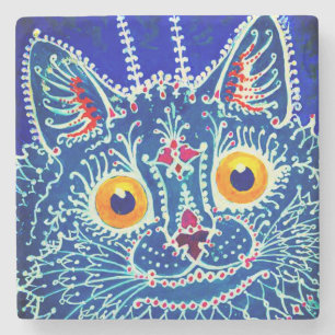 Blue Gothic Cat Stone Coaster