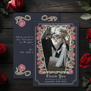 Blue Gothic Coffin Rose Wedding Thank You Card