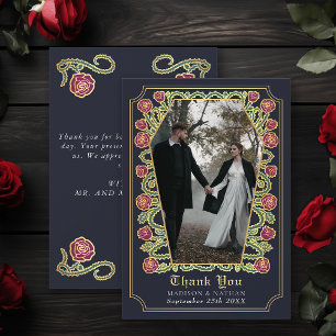 Blue Gothic Coffin Rose Wedding Thank You Card