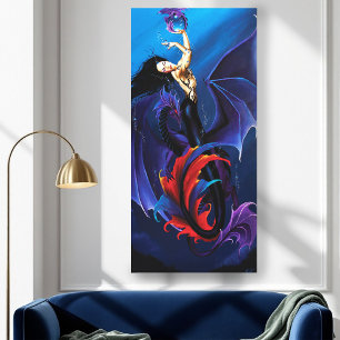 Blue Gothic Dragons Mermaid Fantasy Purple  Canvas Print