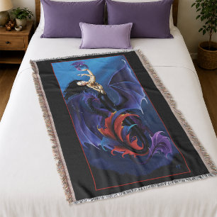 Blue Gothic Dragons Mermaid Fantasy Purple Throw Blanket