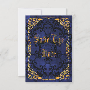Blue Gothic & Gold Framed 18th Save The Date