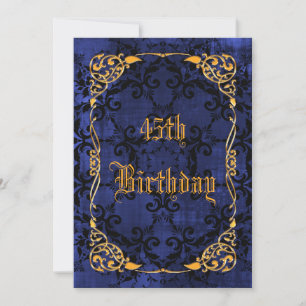 Blue Gothic & Gold Framed 45th Birthday Invitation