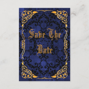 Blue Gothic & Gold Framed Sweet 16 Save The Date