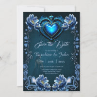 Blue gothic heart surrounded by magical flowers