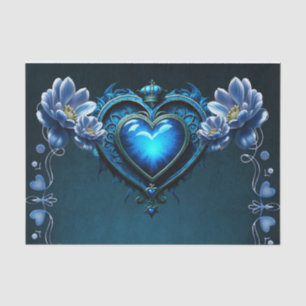 Blue gothic heart surrounded by magical flowers tissue paper