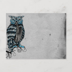 Blue Gothic Owl Halloween Postcard