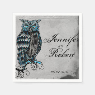 Blue Gothic Owl Posh Wedding Napkin