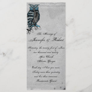 Blue Gothic Owl Posh Wedding Program Programme