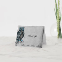 Blue Gothic Owl Posh Wedding Thank You