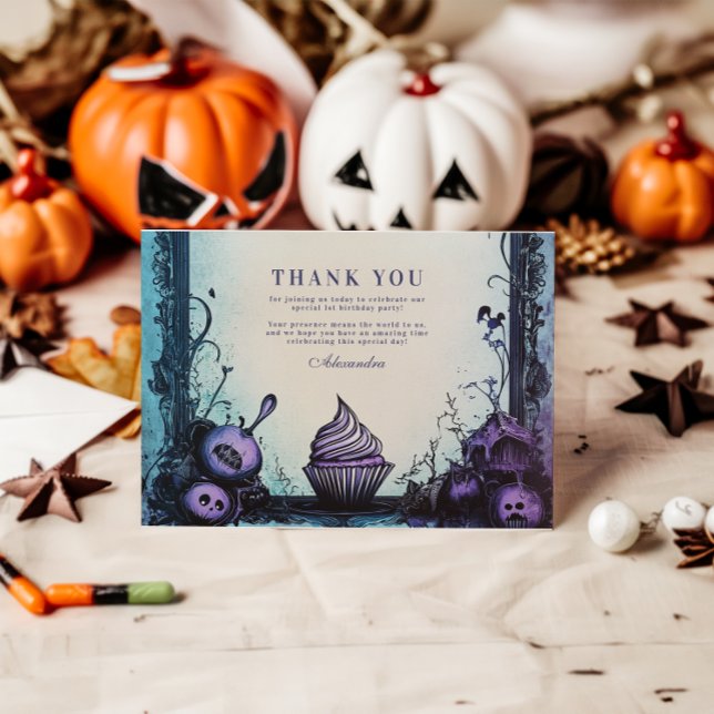 Blue Gothic Spooky ONE Birthday Thank You Card (Creator Uploaded)